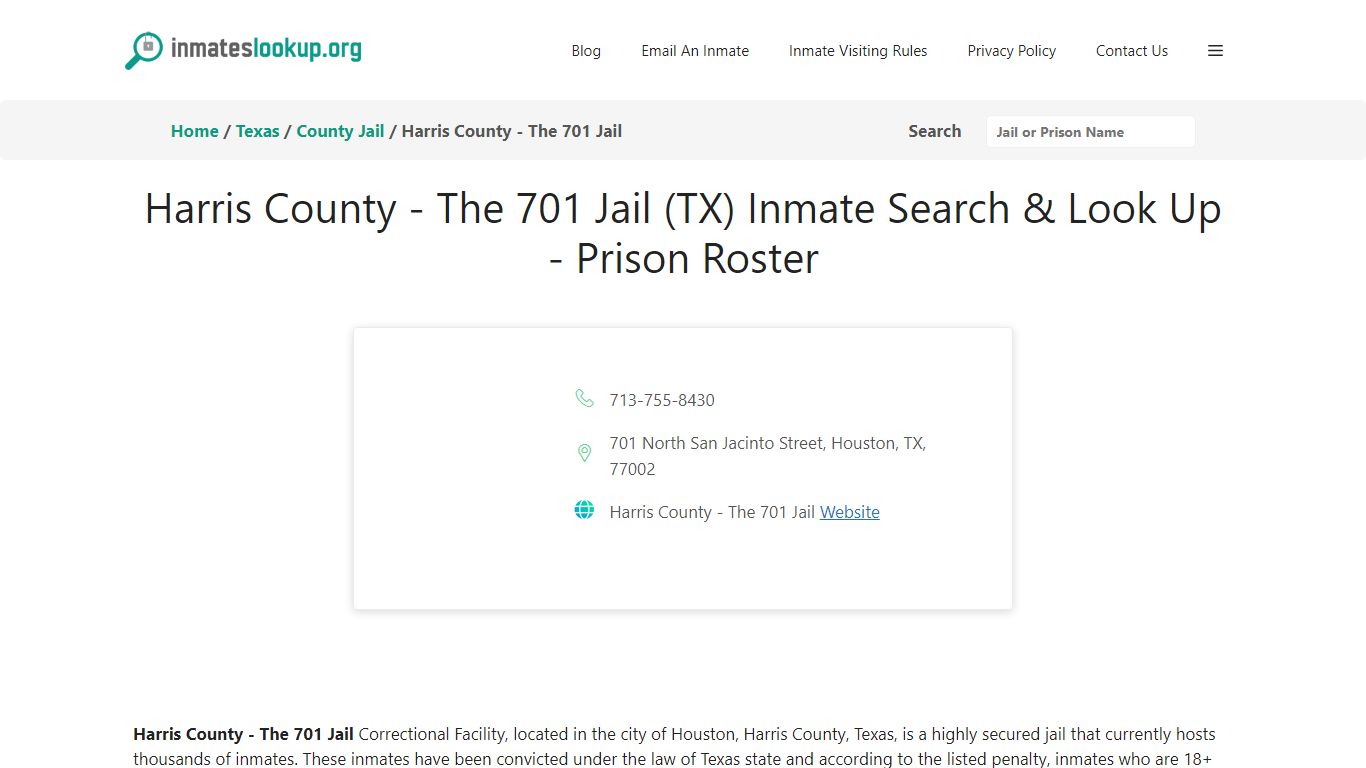 Harris County - The 701 Jail (TX) Inmate Search & Look Up - Prison Roster